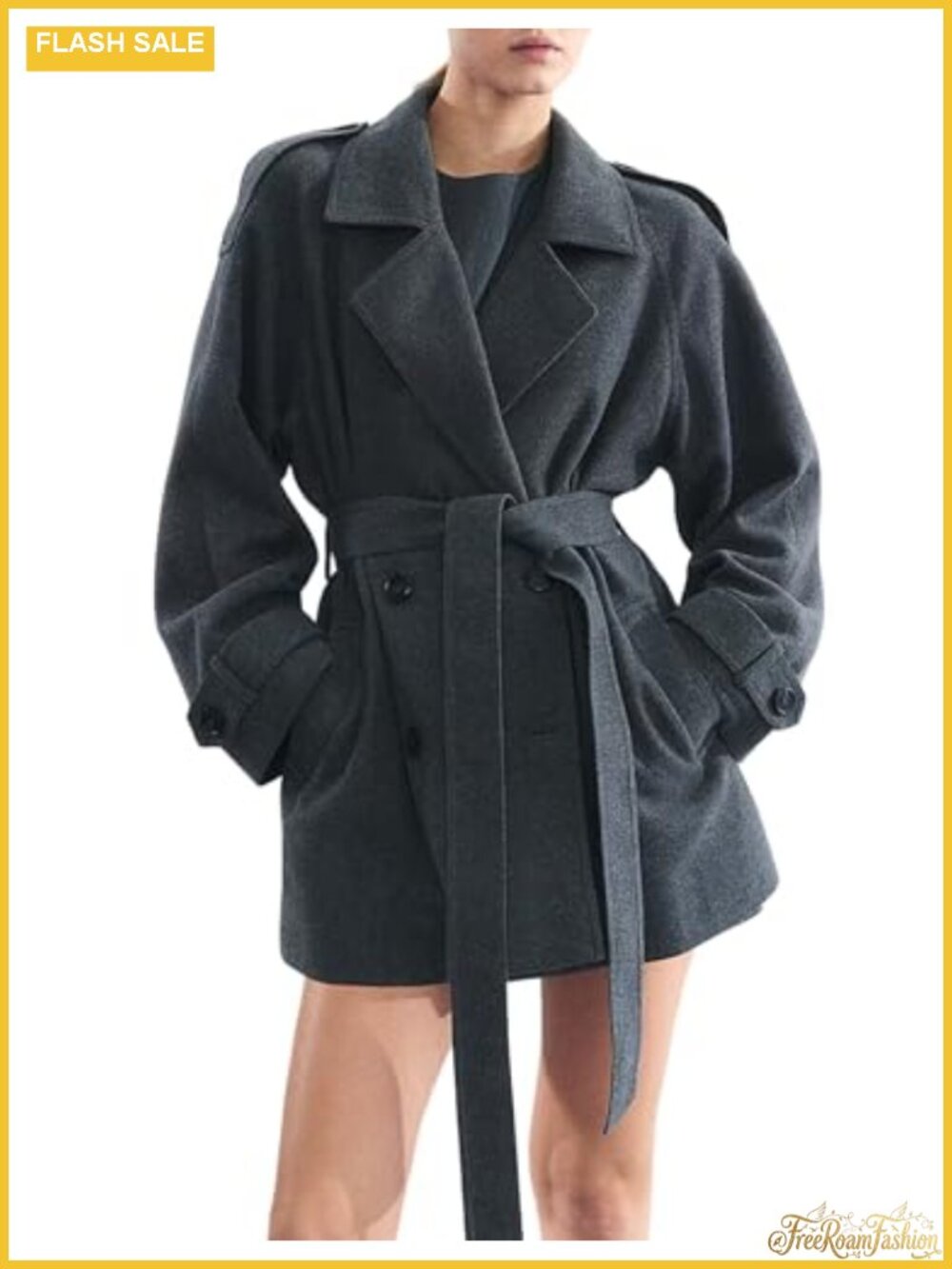 Women's Wool Blend Double Breasted Peacoat Notch Lapel Fall Winter